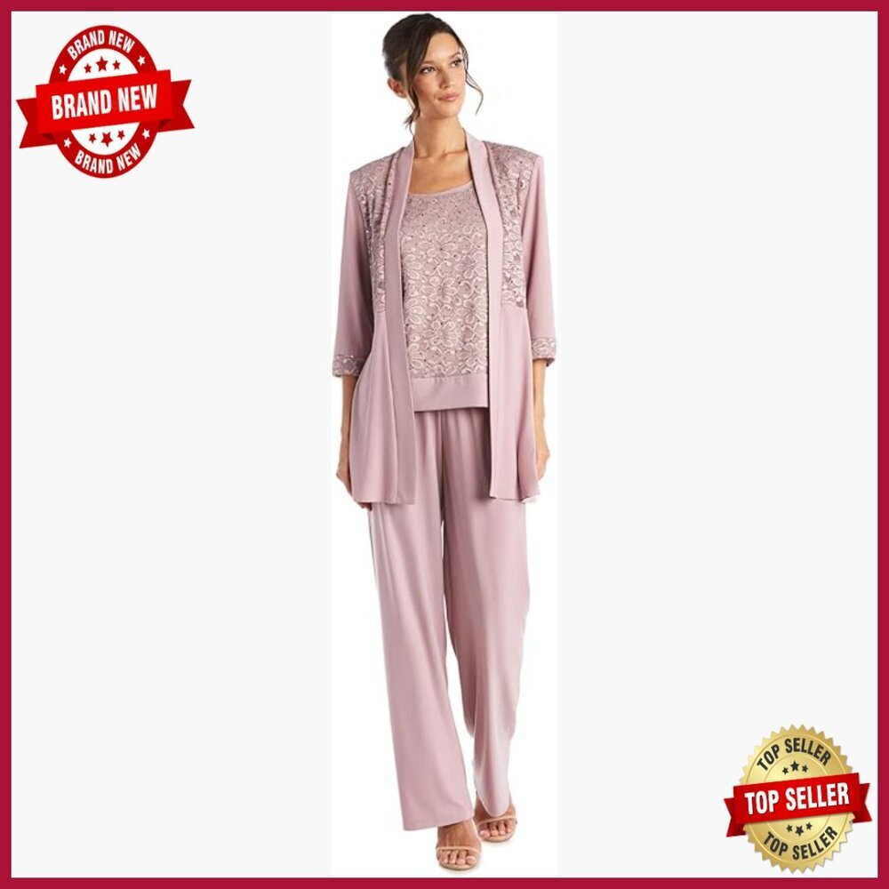 Plus Size Lace Pant Suit Formal Wedding Guest Pantsuit 3/4 Sleeve
